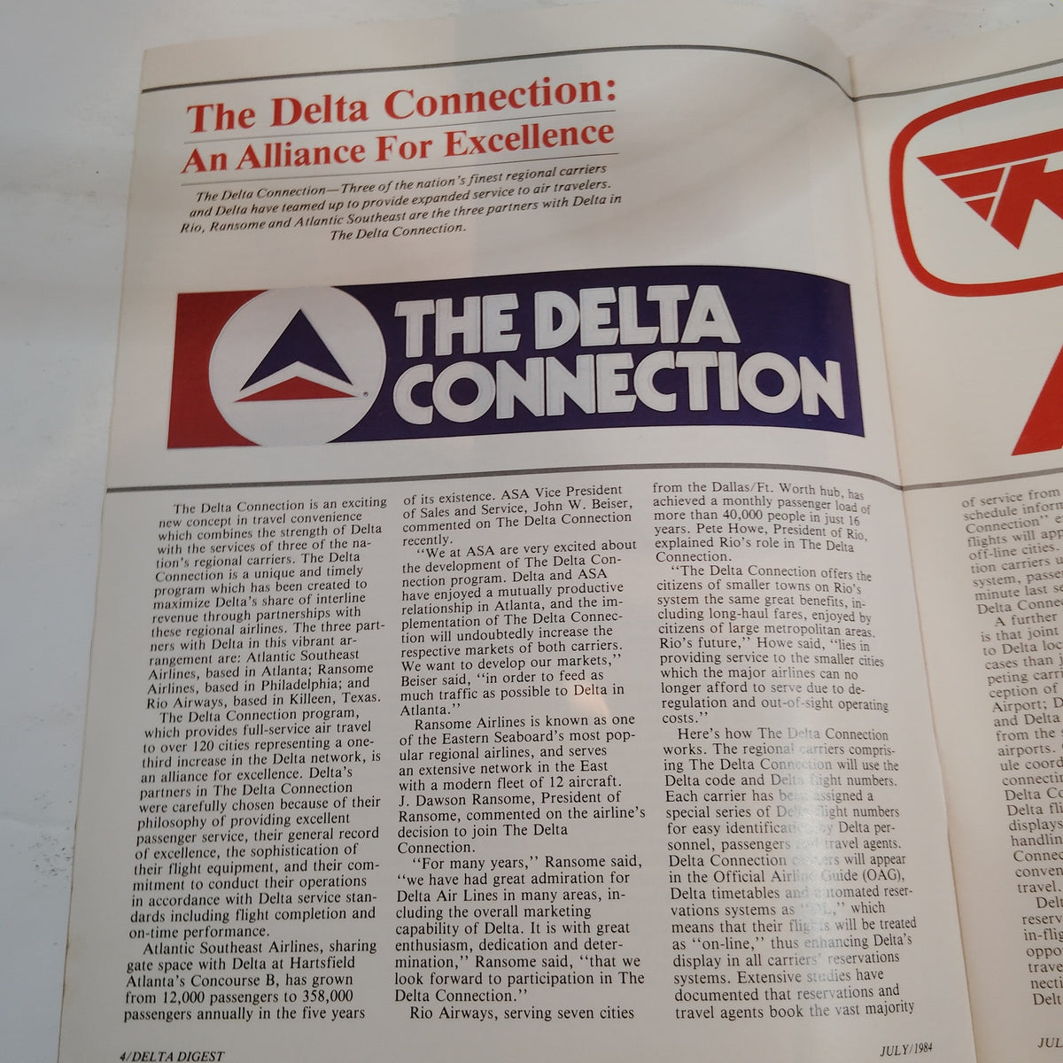 Vintage Delta Digest Magazine July 1984 - The Delta Connection Airlines