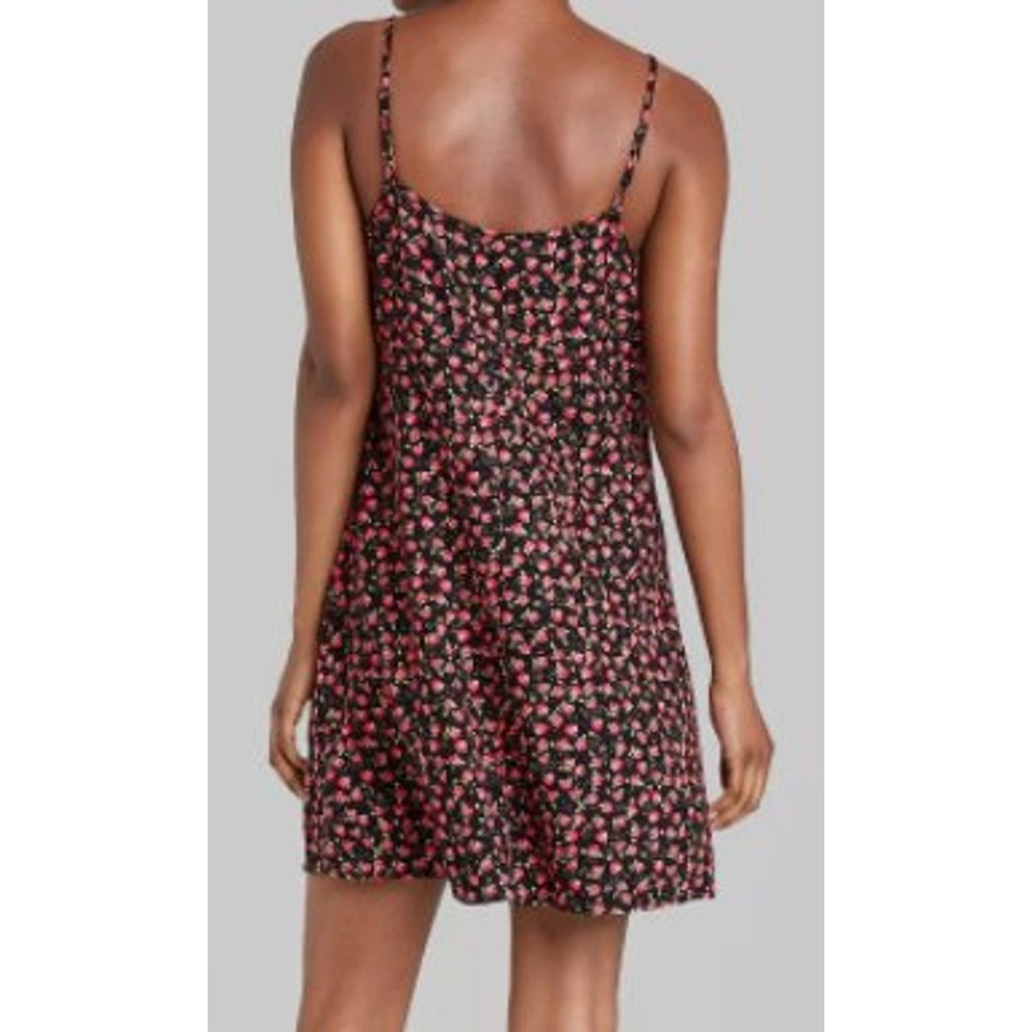 Women's MD Woven Floral Design Slip Dress, Spaghetti Straps- Black Floral, NWT