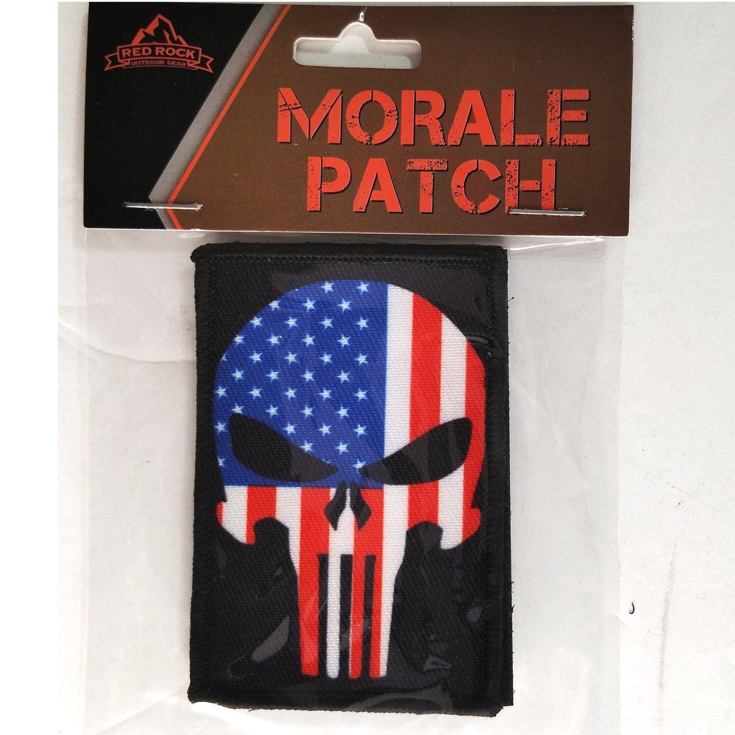 Skull USA Flag Novelty Patch Red Rock 3" × 2" Printed Hook Back