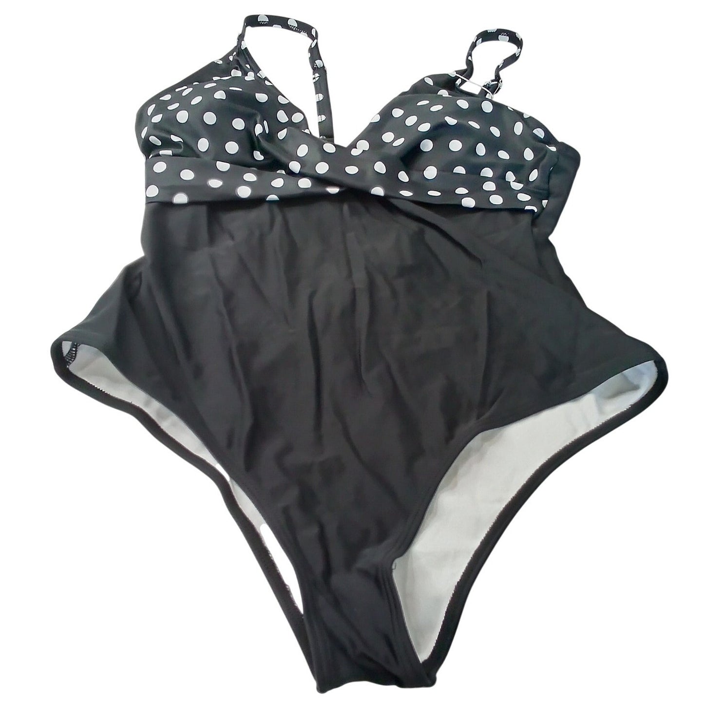 B2Prity Polka Dot One Piece Swimsuit Crossover V Neck Tummy Control Women’s L