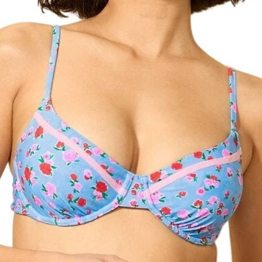 Wild Fable Ditsy Floral Ribbon Underwire Bikini Top L (12-14) Adjustable Straps