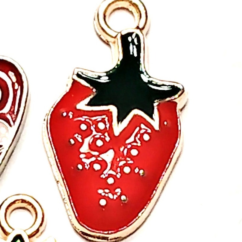 Assorted Fruit & Heart Charms Gold‑Tone Enamel 1/2"–5/8" Jewelry Making Pendants