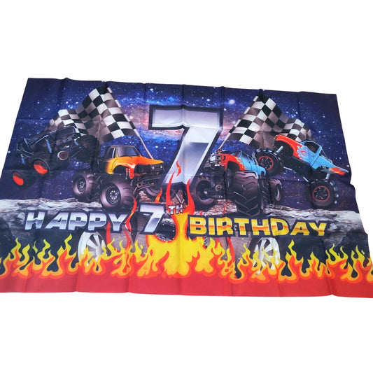 7th Birthday Monster Truck Banner 3×5 ft Racing Party Photo Background