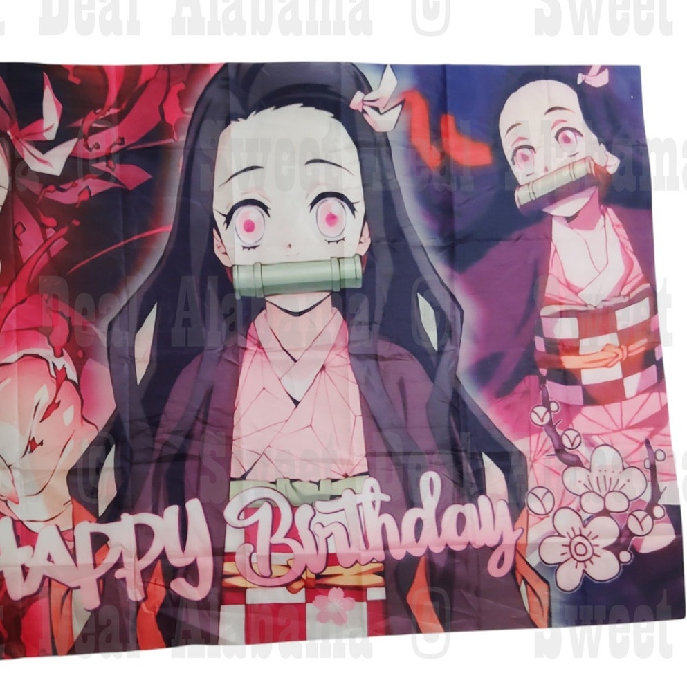 Nezuko Birthday Backdrop 59"x39" - Demon Slayer Party Banner, Anime Décor