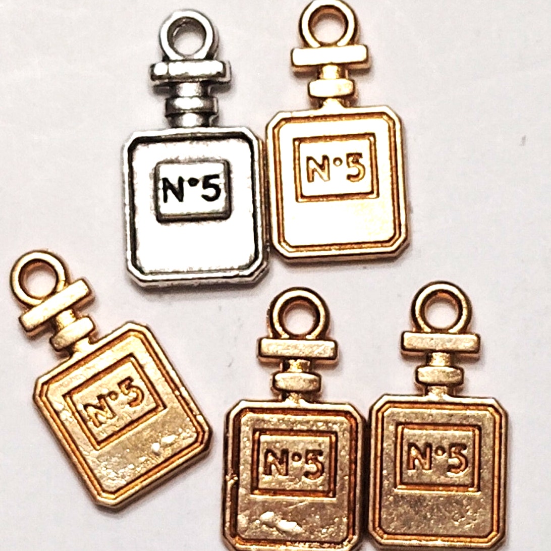 5‑Pack Perfume Bottle Charms Assorted Colors Gold‑Tone Enamel Pendants Jewelry