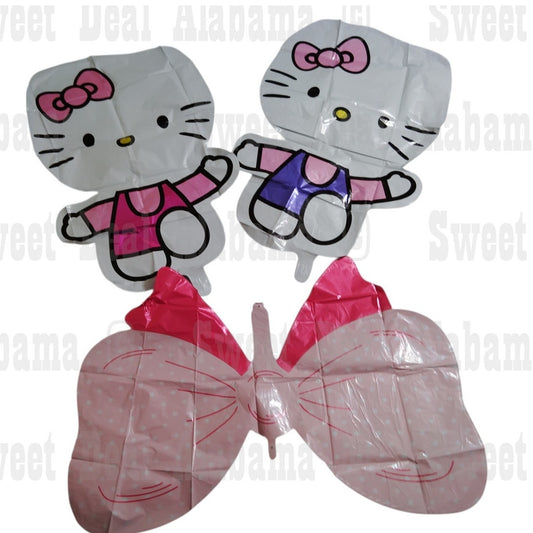 Hello Kitty Mylar Foil Balloons, 2 -18"x25" Kitties & 1- 31"x21" Butterfly Décor