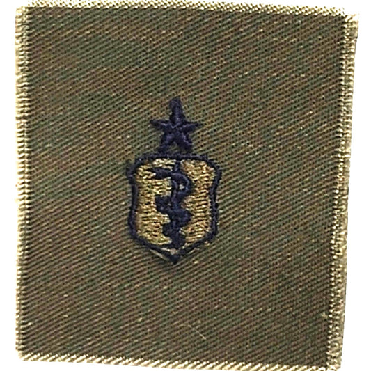 Vintage Senior Medical Device Insignia – 2" x 2" Sew-On Patch, Navy Blue Embroidery on ODG Twill