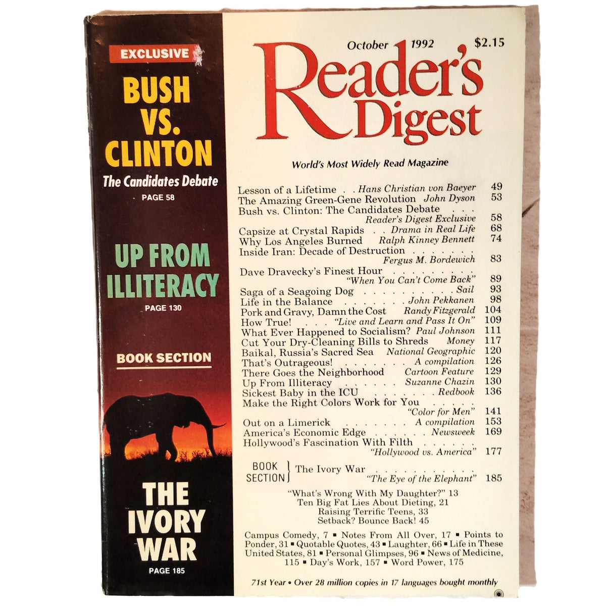 Reader's Digest October 1992 Bush vs. Clinton Debate Magazine Vintage