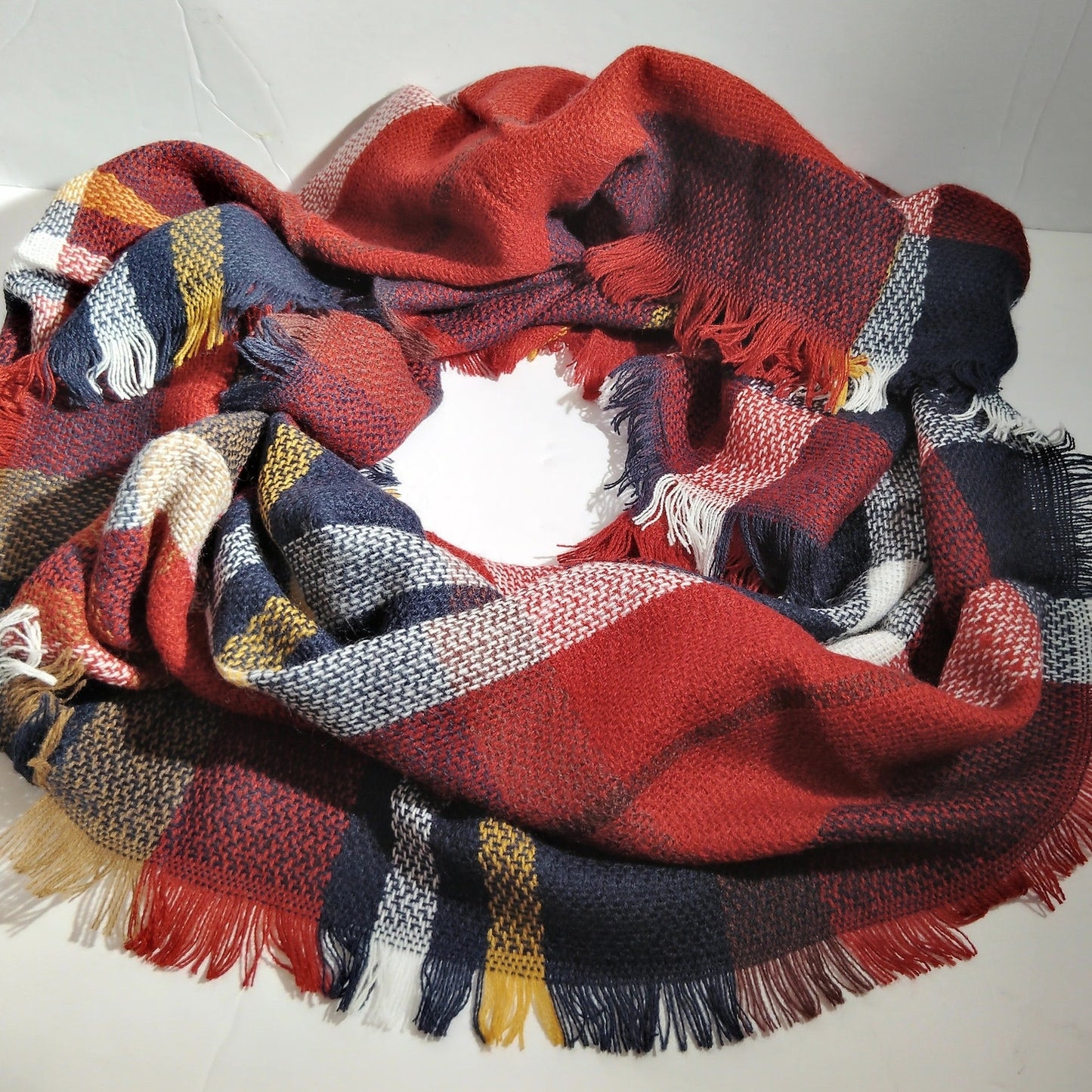 Lucky Leaf Infinity Scarf Plaid Navy/Burgundy Acrylic 36" × 20" Fall/Winter Wear