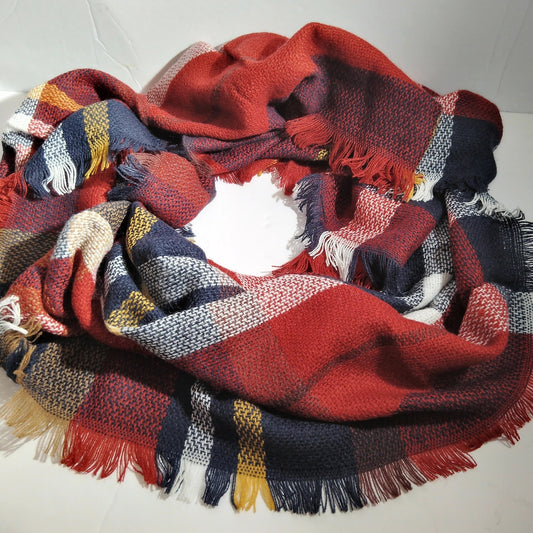 Lucky Leaf Infinity Scarf Plaid Navy/Burgundy Acrylic 36" × 20" Fall/Winter Wear