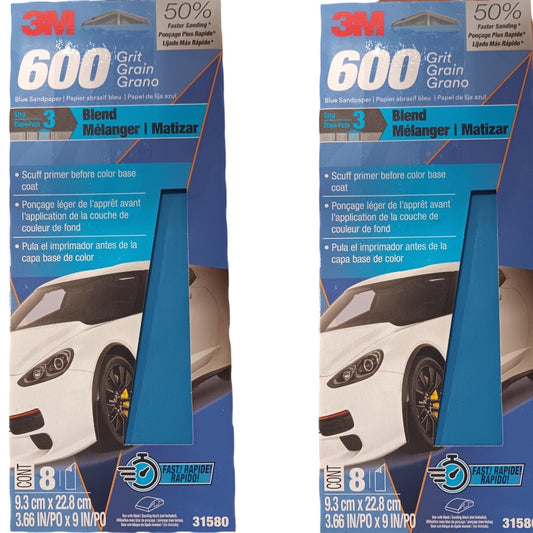 3M Blue Technology Sandpaper – 600 Grit, 3 2/3" x 9", 16 Sheets (2-Pack)