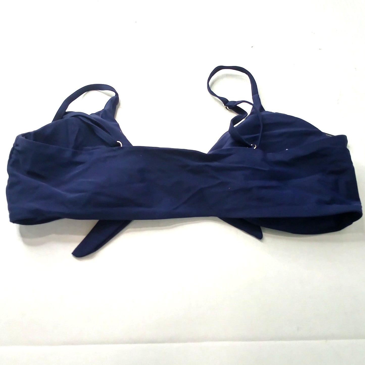 Blooming Jelly Dark Blue Tie Front Bikini Top Scoop V Neck Spaghetti Strap L