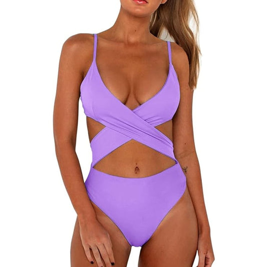 Sexy Criss Cross High Waisted Cut Out One Piece Monokini Swimsuit, L NWOT