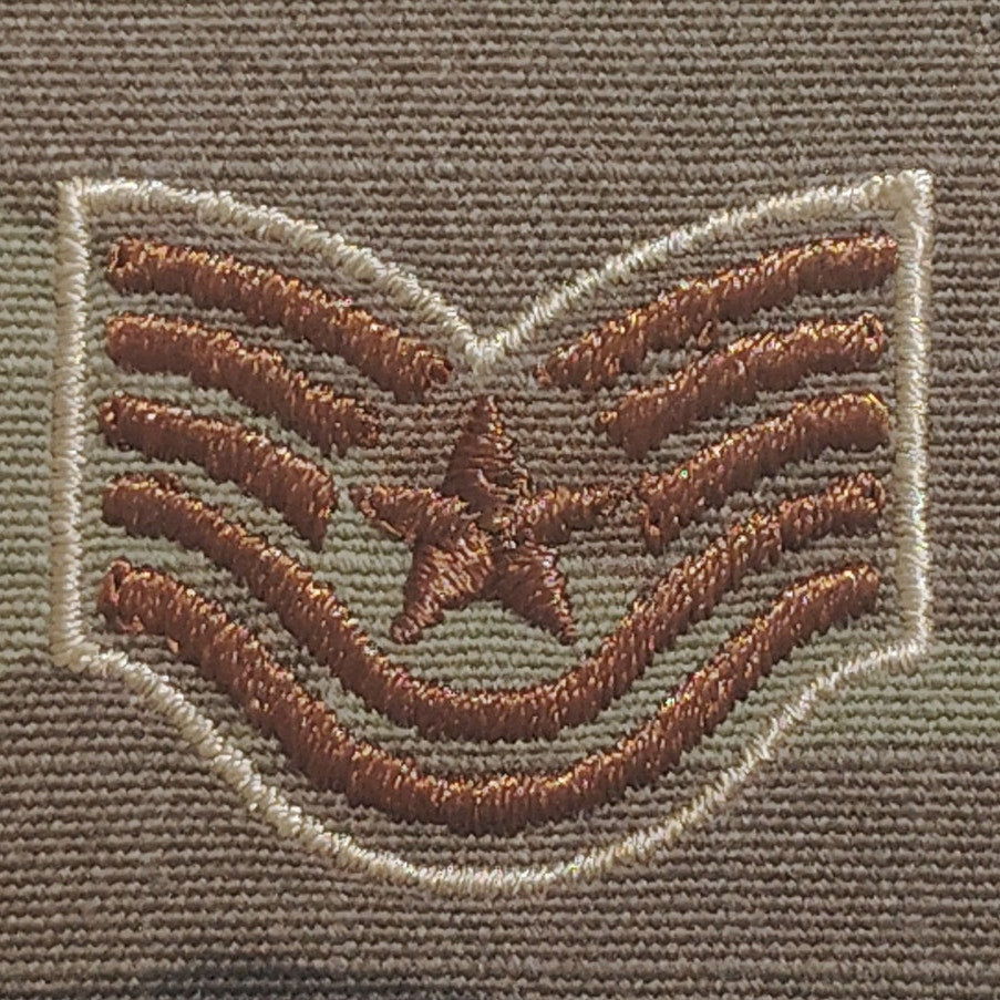 USAF Technical Sergeant E‑6 Patch – OCP Spice Brown – Hook Back – 2" × 2" Device