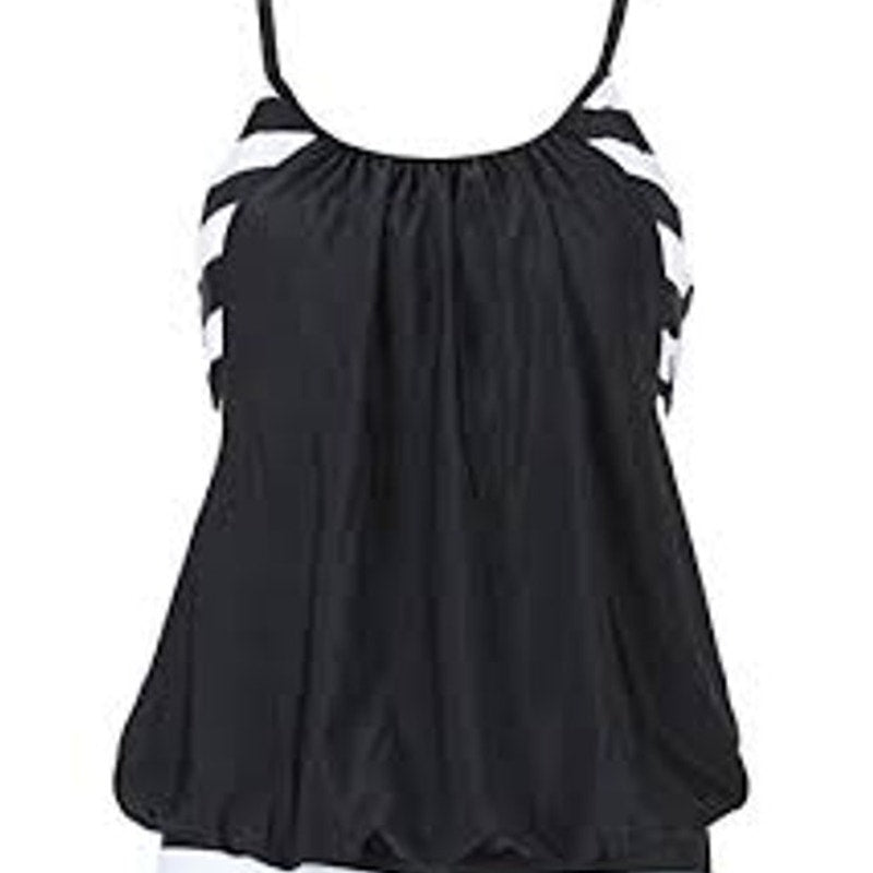 Tankini Swim Top Women’s Size S Black Spaghetti Strap Ruffle Hem