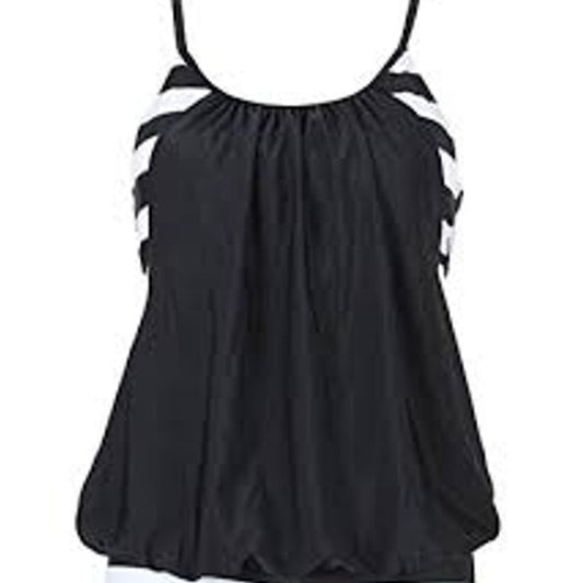 Tankini Swim Top Women’s Size S Black Spaghetti Strap Ruffle Hem