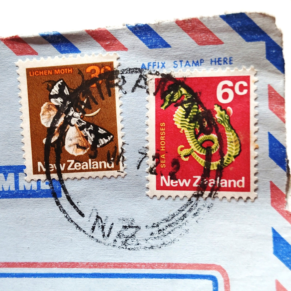 1972 New Zealand Aerogramme Cover 3c Lichen Moth & 6c Seahorse Stamps Airmail