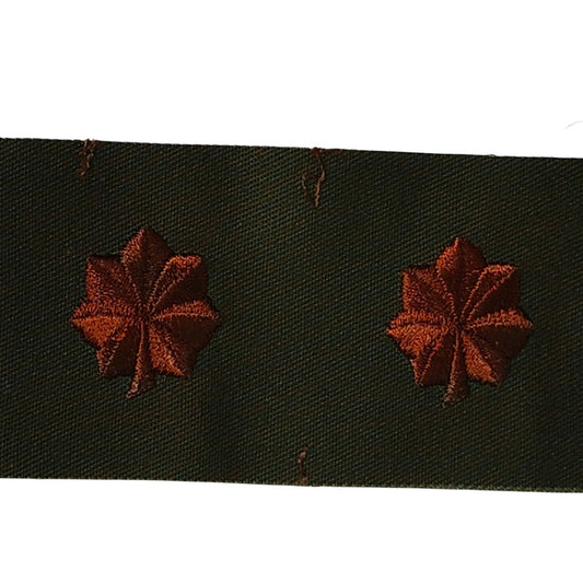 Vintage U.S. Major O-4 Sew-On Rank Insignias, Emb. Gold Oak Leaves on ODG, 1 Pr, Uniform Patches