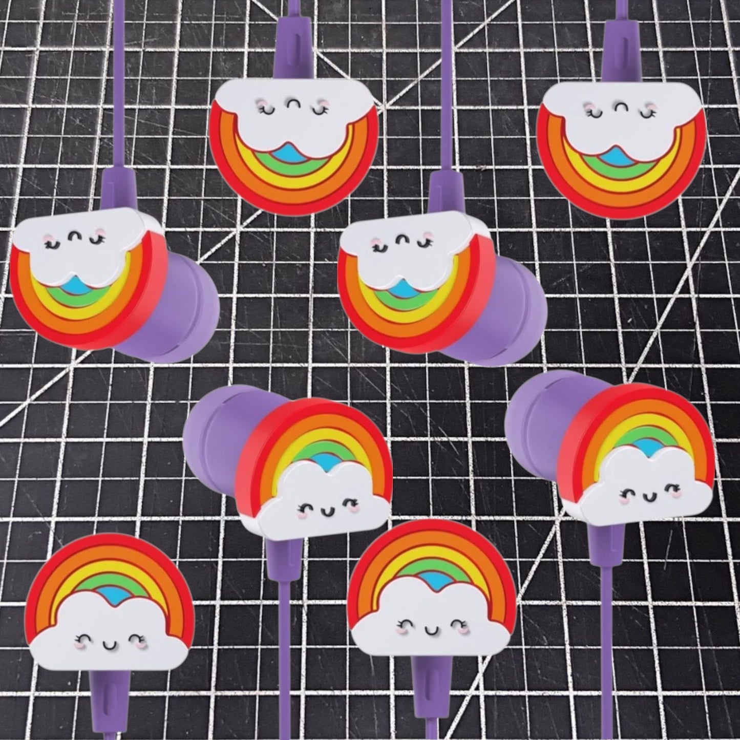 4-PK GEMS “Rainbow” Novelty Wired Earbuds – Kids – Purple