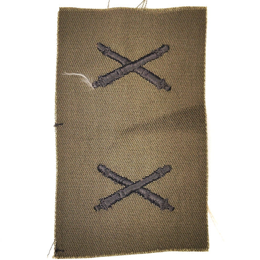 US Army Field Artillery Subdued OD Collar Device Patch Pair ODG 2‑1/4" × 4‑1/4"