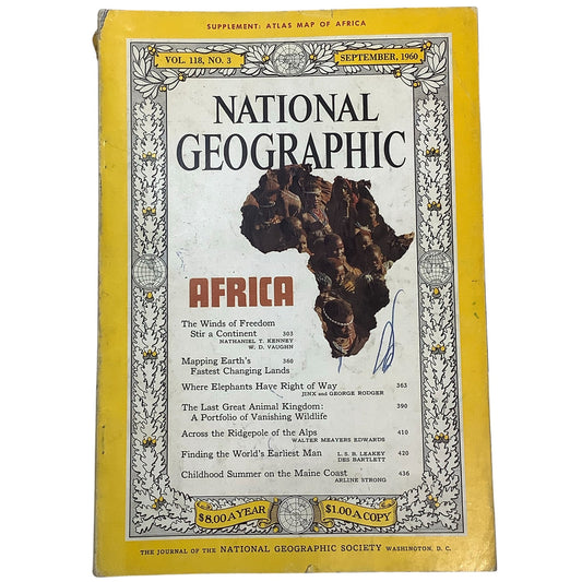National Geographic Magazine September 1960, Africa, Elephants, Maine, Animal...