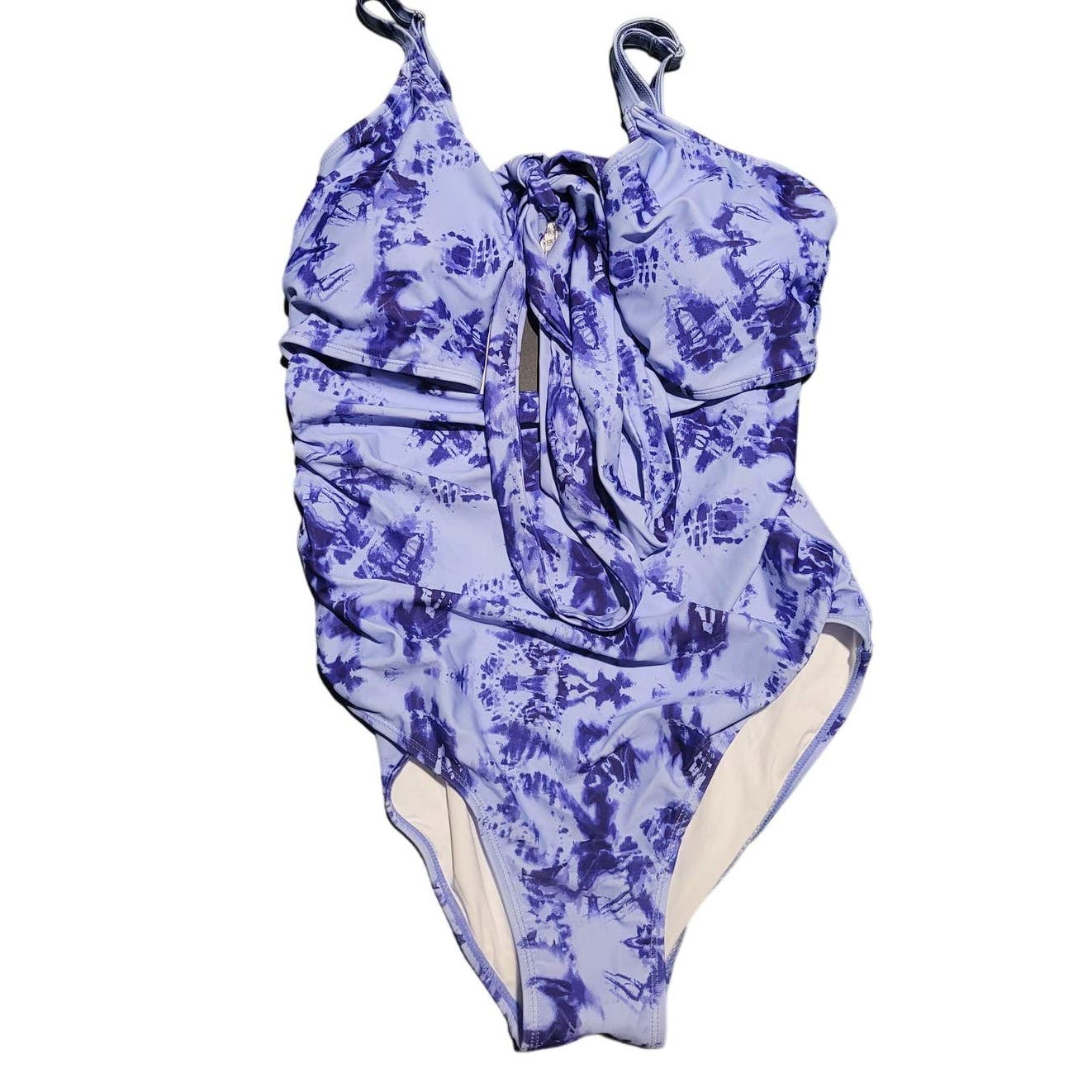 Daci Blue Tie Dye, One Piece High Waisted Tummy Control Cutout Lace up 14W Plus