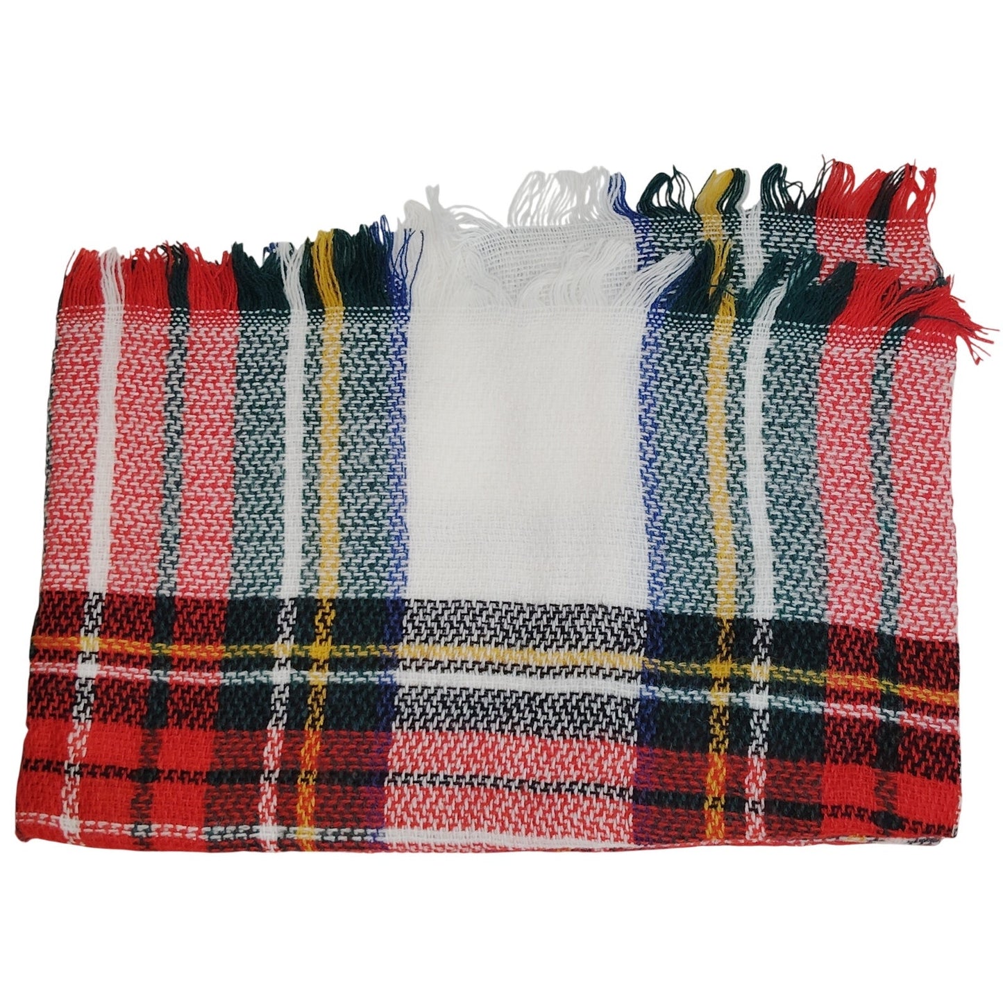 Lucky Leaf Infinity Scarf w/ Tassels Lightweight 100% Acrylic, Red White Plaid