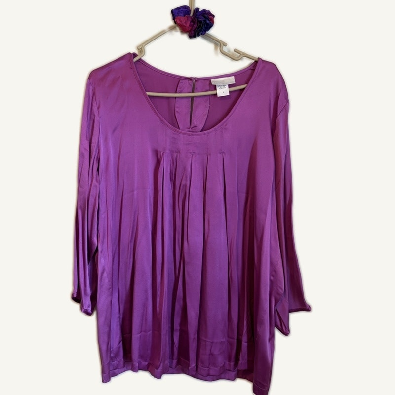 Appleseed's Soft Surroundings Purple Velvet Silk 5PC Skirt Set L Scarf Top