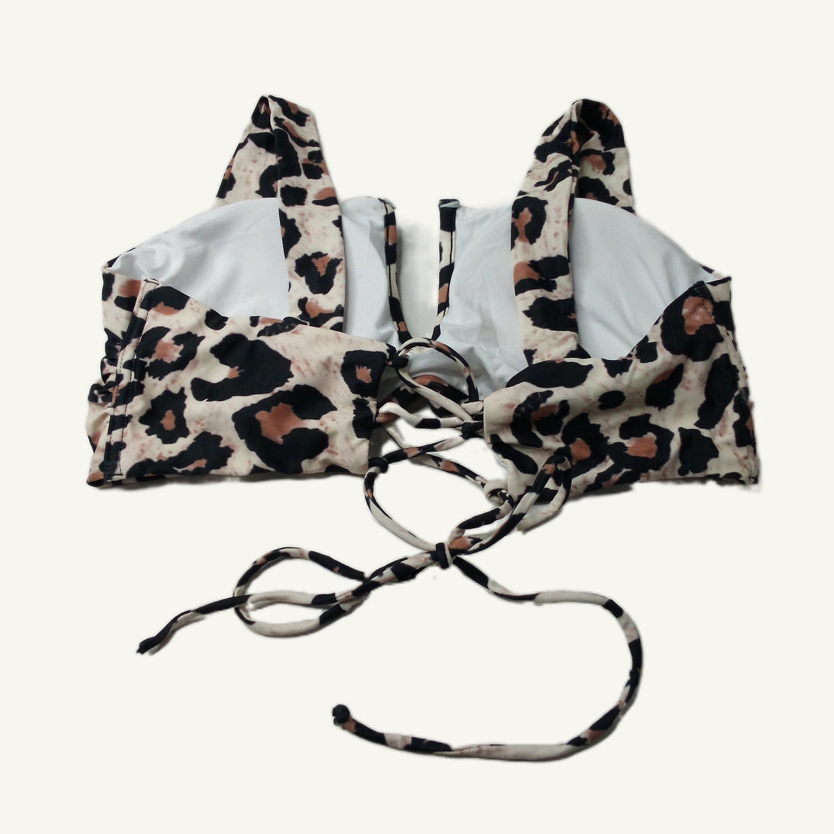 Women's Leopard Print Tie-Front Bikini Top XL Nylon Spandex Swim Top
