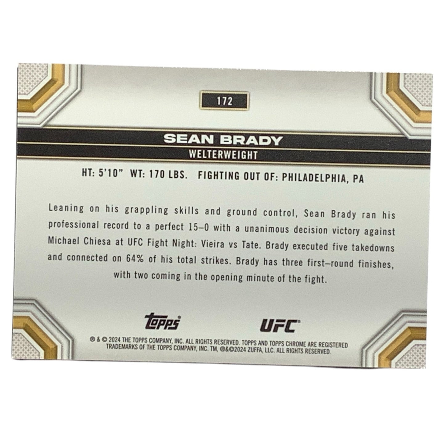 Sean Brady, UFC Light Heavyweight, Card 172, 2024 Topps Chrome UFC, NM+