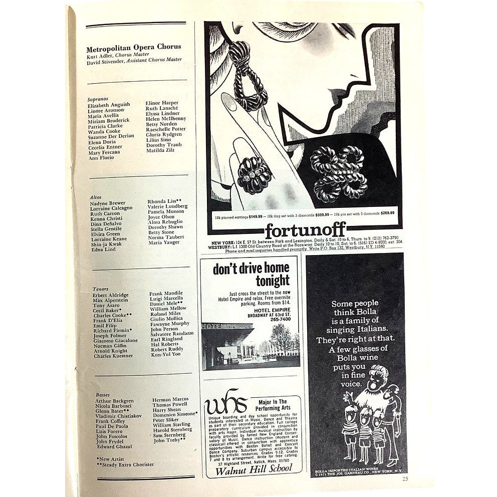 Metropolitan Opera Lincoln Center Performing Arts Program for 1971-1972 Season