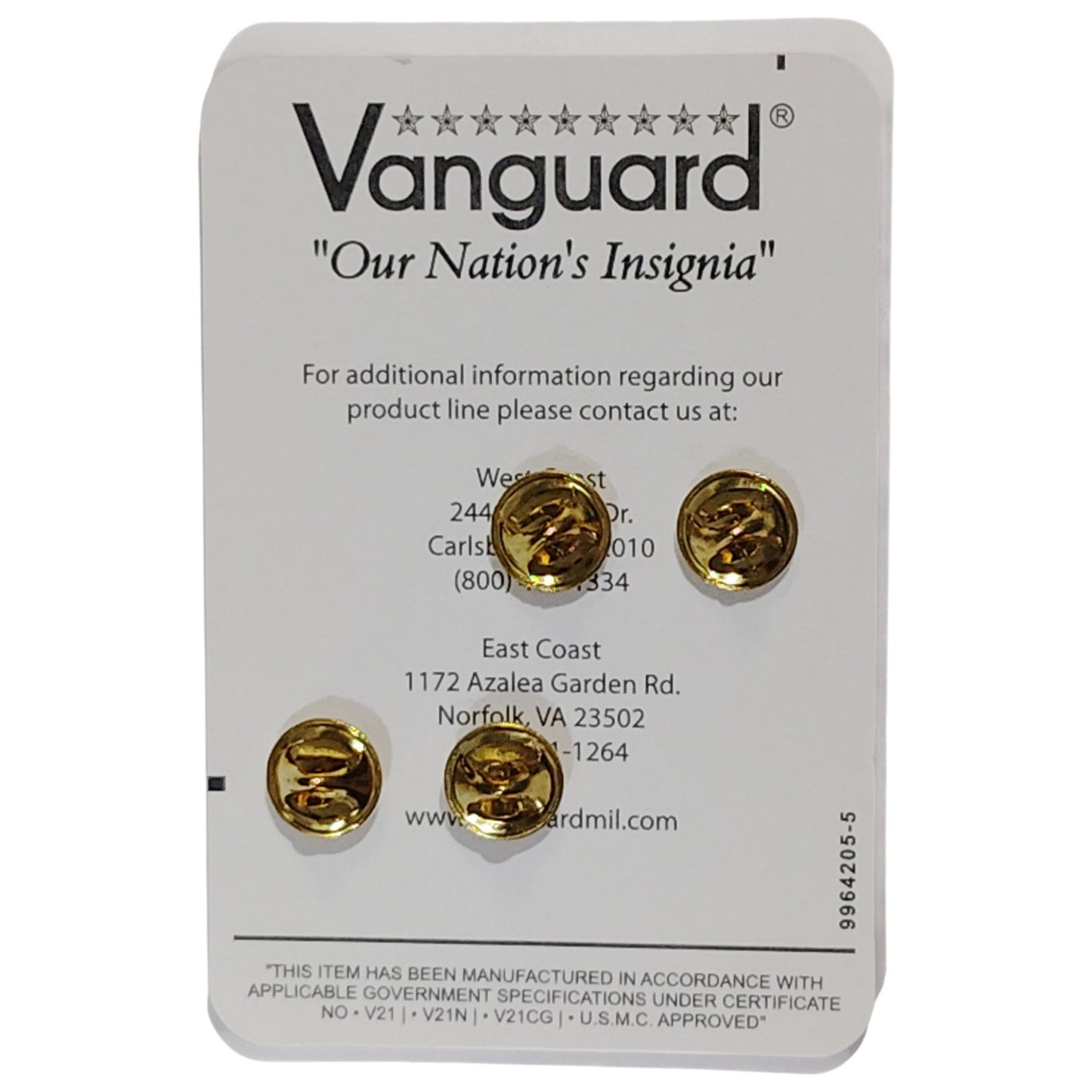 Vanguard Marine Corps Chevron – Master Sergeant – Satin Gold – 7/8" x 1-1/2"