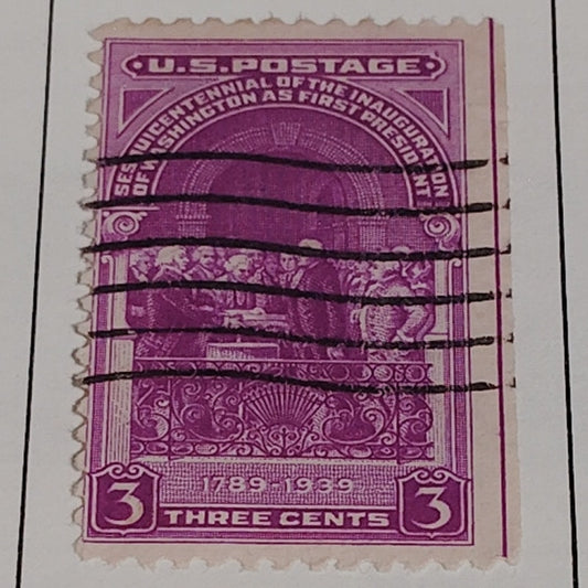 1939 3¢ Washington Inauguration Stamp – Scott 854 – Federal Hall – Canceled