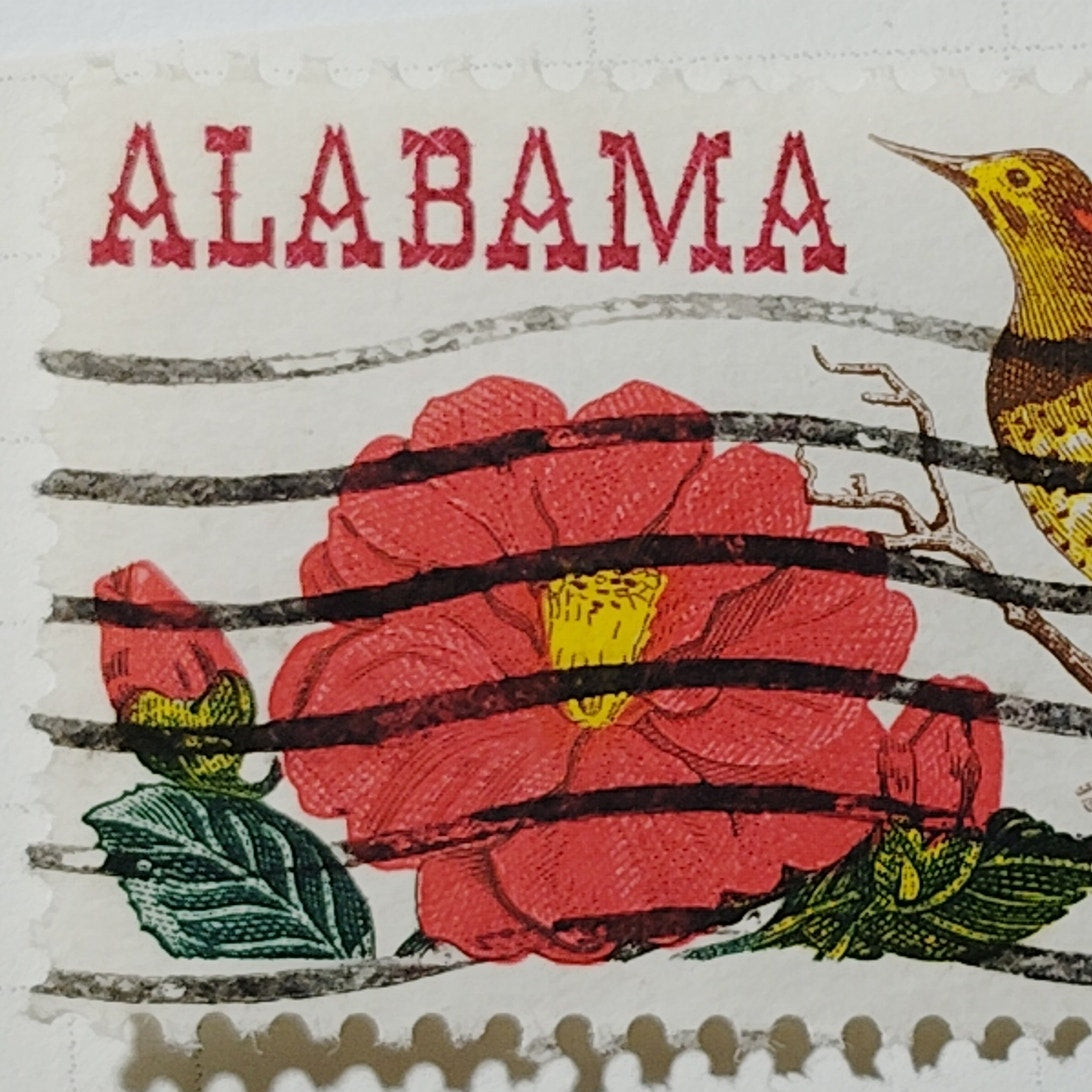 1969 US Postage Stamp Scott #1375 6c Alabama Statehood Camellia Bird Used