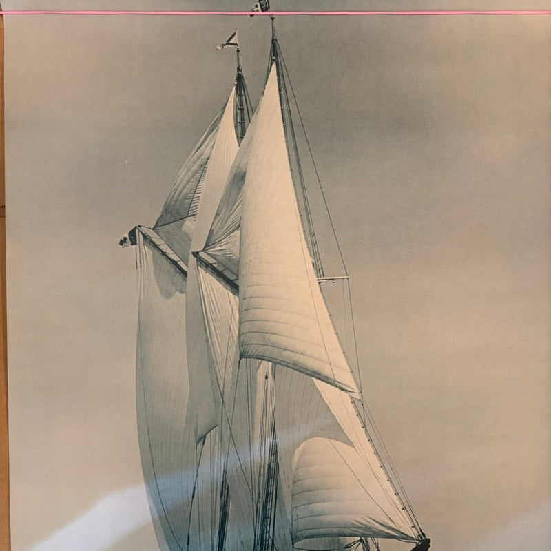 Vintage Bluenose II Schooner Ship Poster Print - Sepia & Blue, 24" x 18"