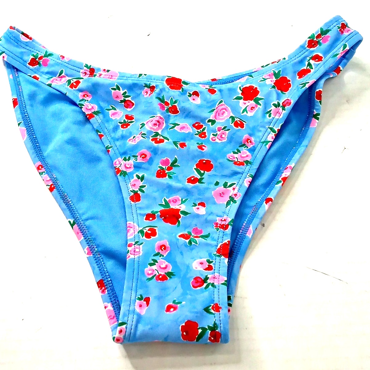 Wild Fable Ditsy Floral Low Rise High Leg Cheeky Bikini Bottom Blue XS