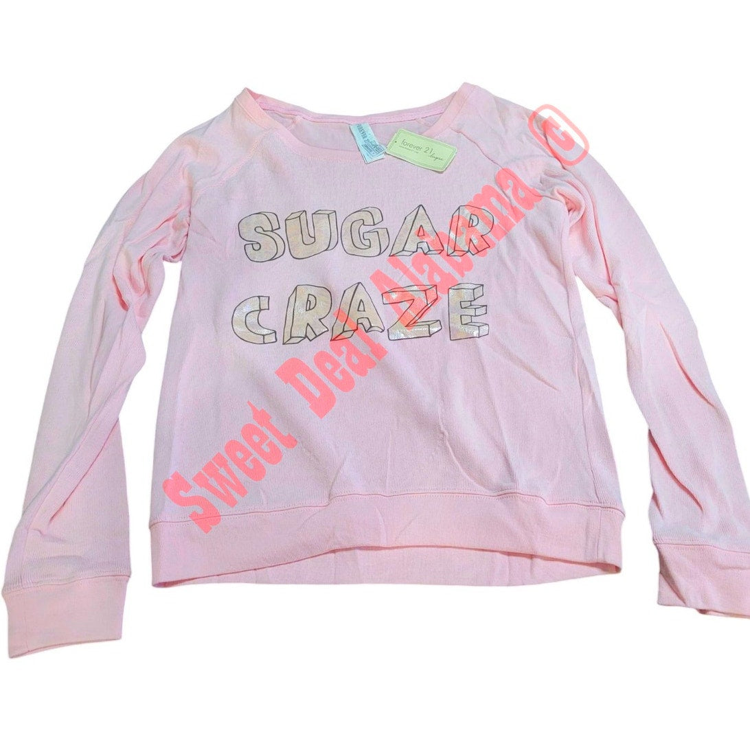 Forever 21 Women's L/S "Sugar Craze" PJ Top, Pink, Small, 30" Bust 23" Length