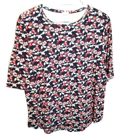 Blair Navy Red Floral Lined Blouse Women’s Large Exc. Estate Short Sleeve Top