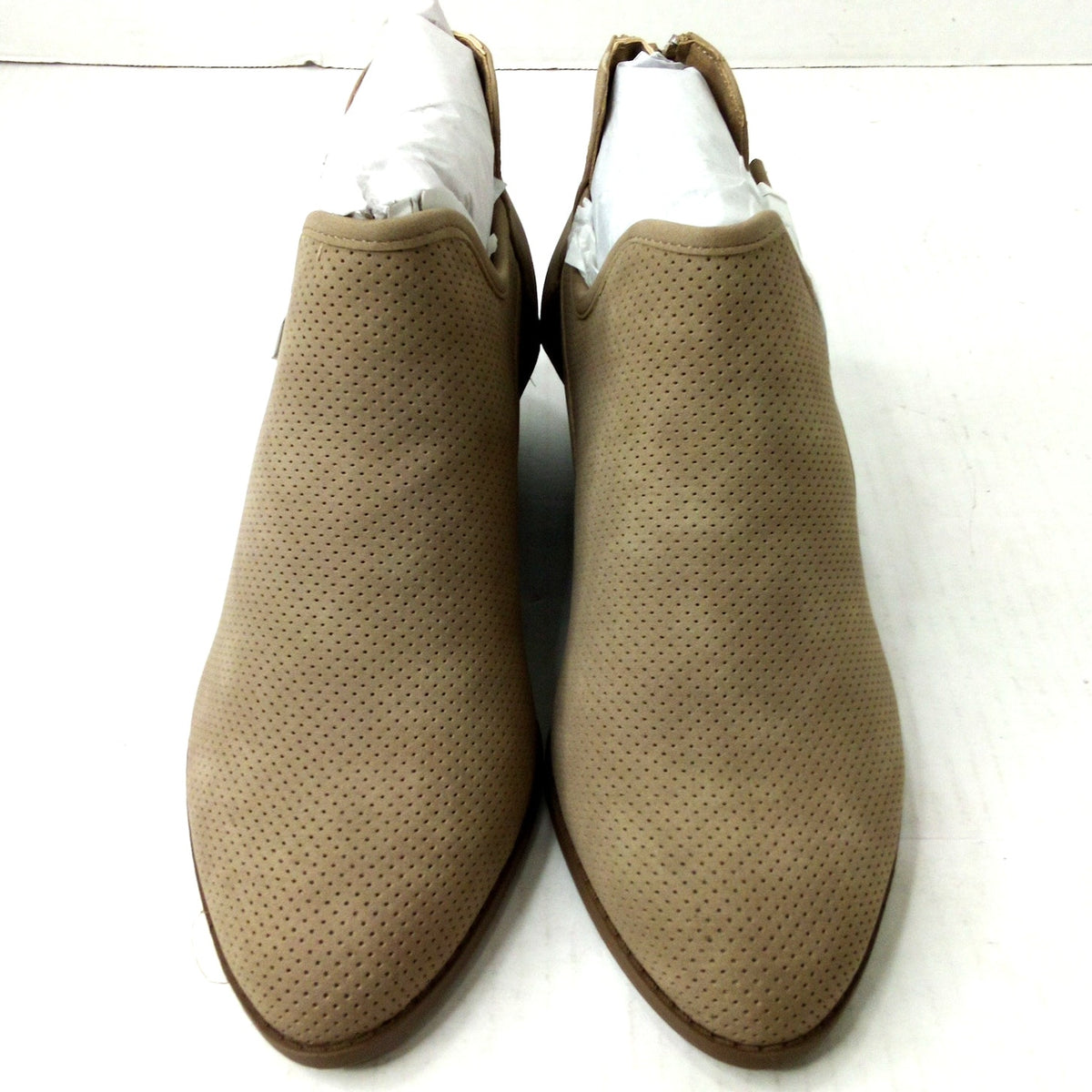 Lane Bryant Taupe Perforated Cutout Ankle Bootie 8W Wide Faux Suede Block Heel