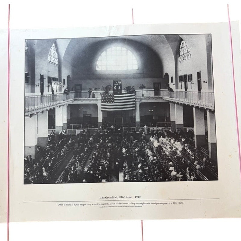 1912 Ellis Island The Great Hall Immigration Photo Print - Black & White, 20x16"