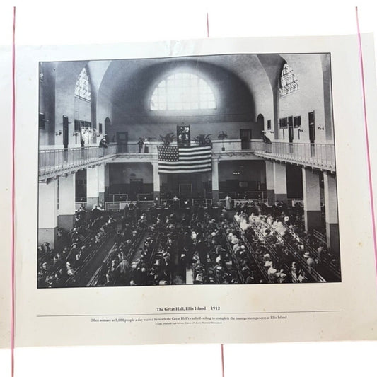 1912 Ellis Island The Great Hall Immigration Photo Print - Black & White, 20x16"