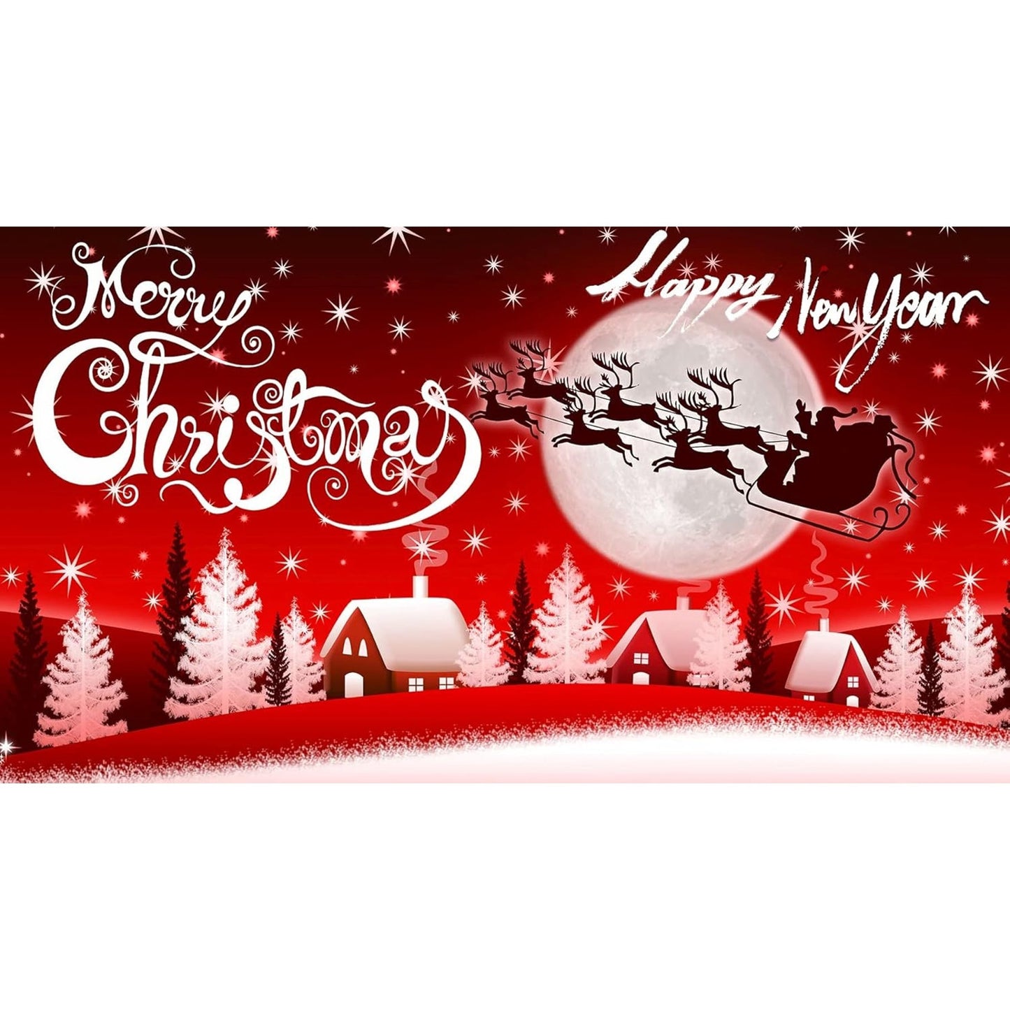 Christmas Banner Flag – 3x5 ft, “Merry Christmas / Happy New Year” Santa Sleigh