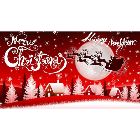 Christmas Banner Flag – 3x5 ft, “Merry Christmas / Happy New Year” Santa Sleigh