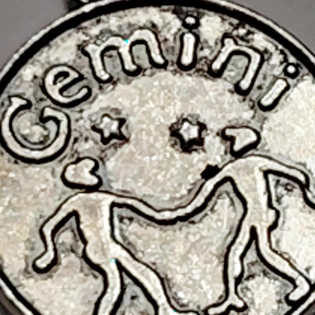Gemini Zodiac Charm Patinated Silver‑Tone Alloy 5/8" Twins Under Stars Pendant