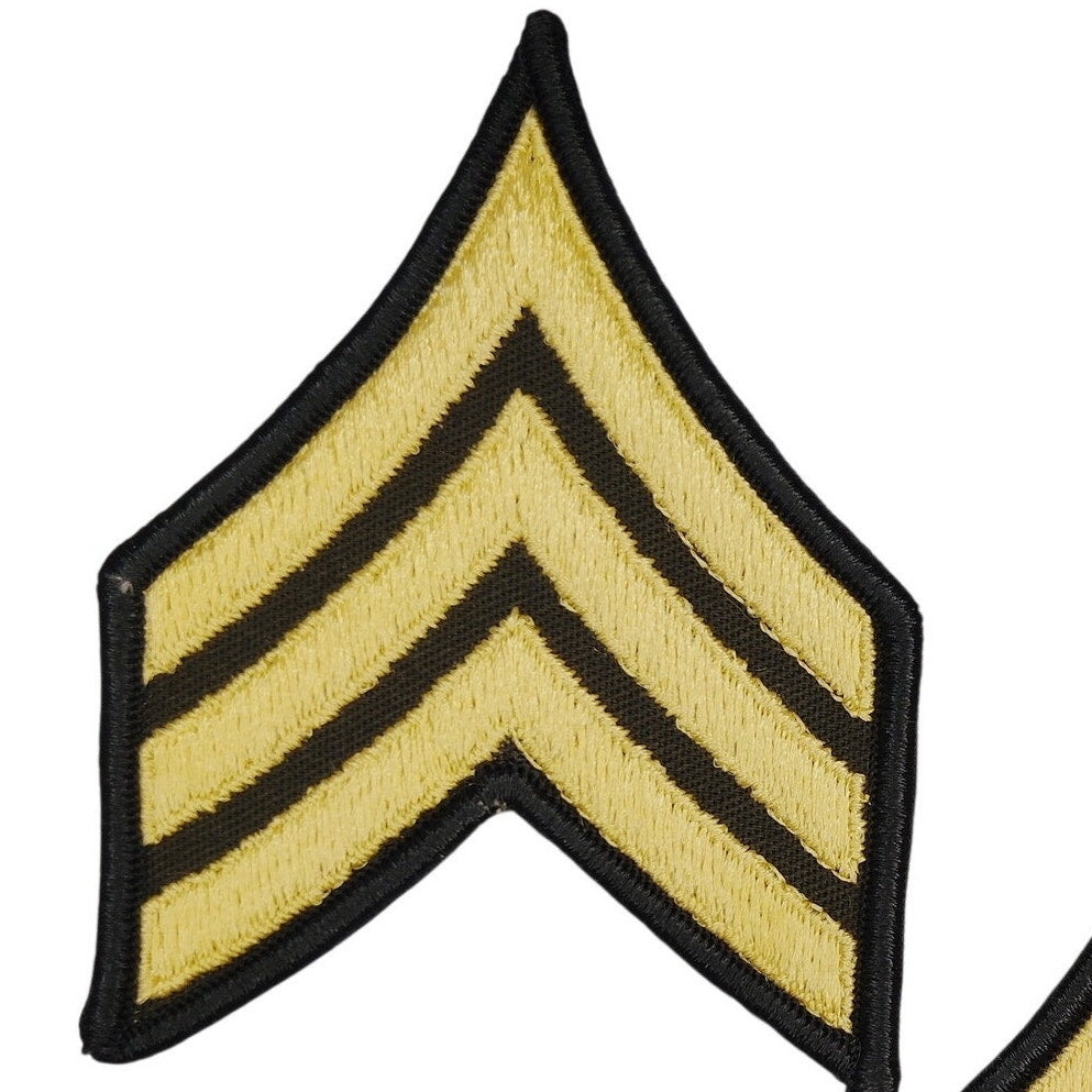 Vintage US Army Sergeant E‑5 ASU Rank Patches 4" × 3" Gold on Black Sew‑On