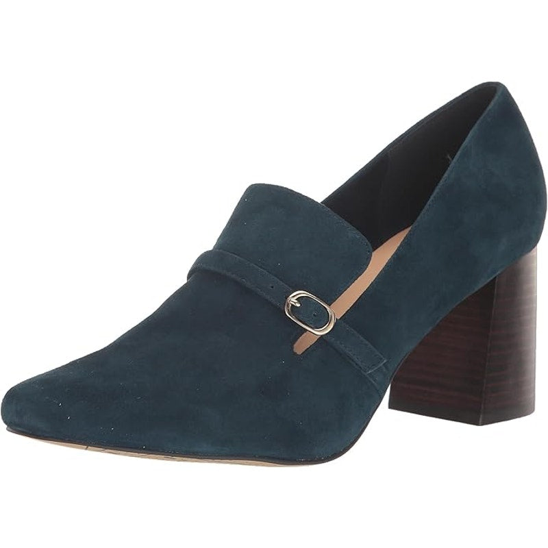 Bella Vita Ashton Pump – Navy Suede Leather, Womens 9 XW, Block Heel Square Toe