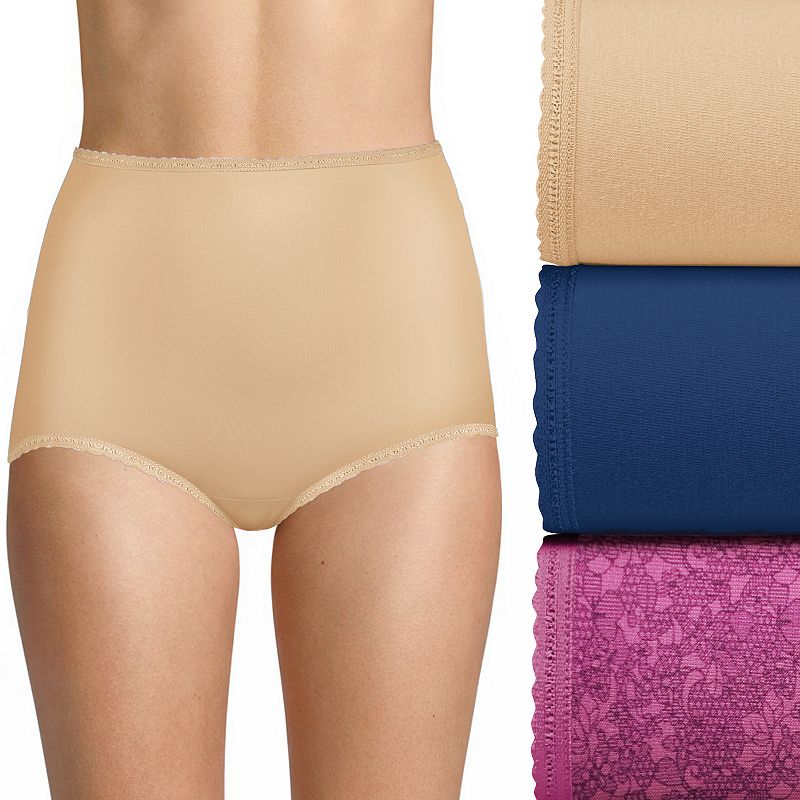 Women's Bali A633 Skimp Skamp Brief Panty - 3 Pack, Nude/Navy/Lace, M (US 6)