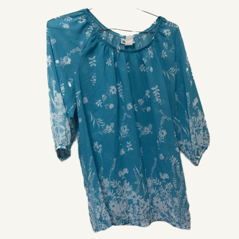 Blair Teal White Floral Sheer Off-Shoulder Top - Women's Size LRG