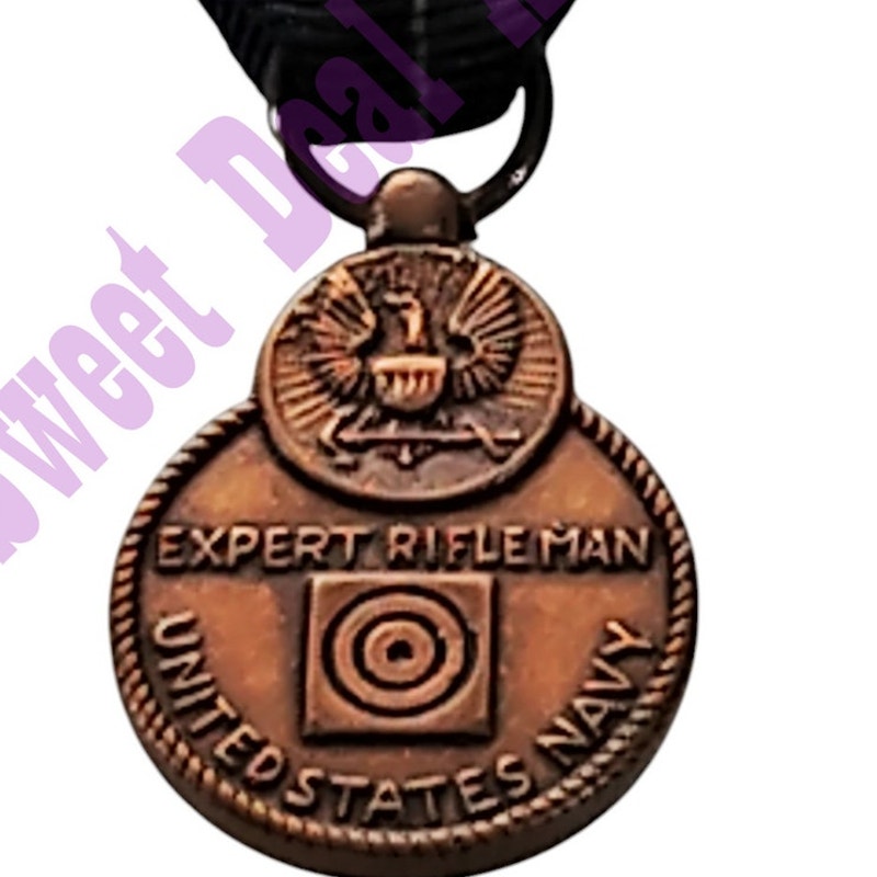 Navy Expert Rifleman Mini Medal (3/4"D) Ribbon (3/4"W) Overall 2-1/4"H