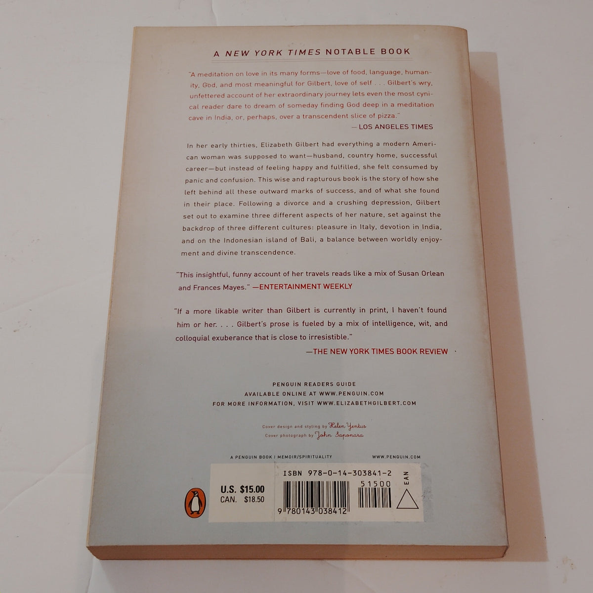 Eat Pray Love - Elizabeth Gilbert 2007 Paperback – Memoir, Travel, Spirituality
